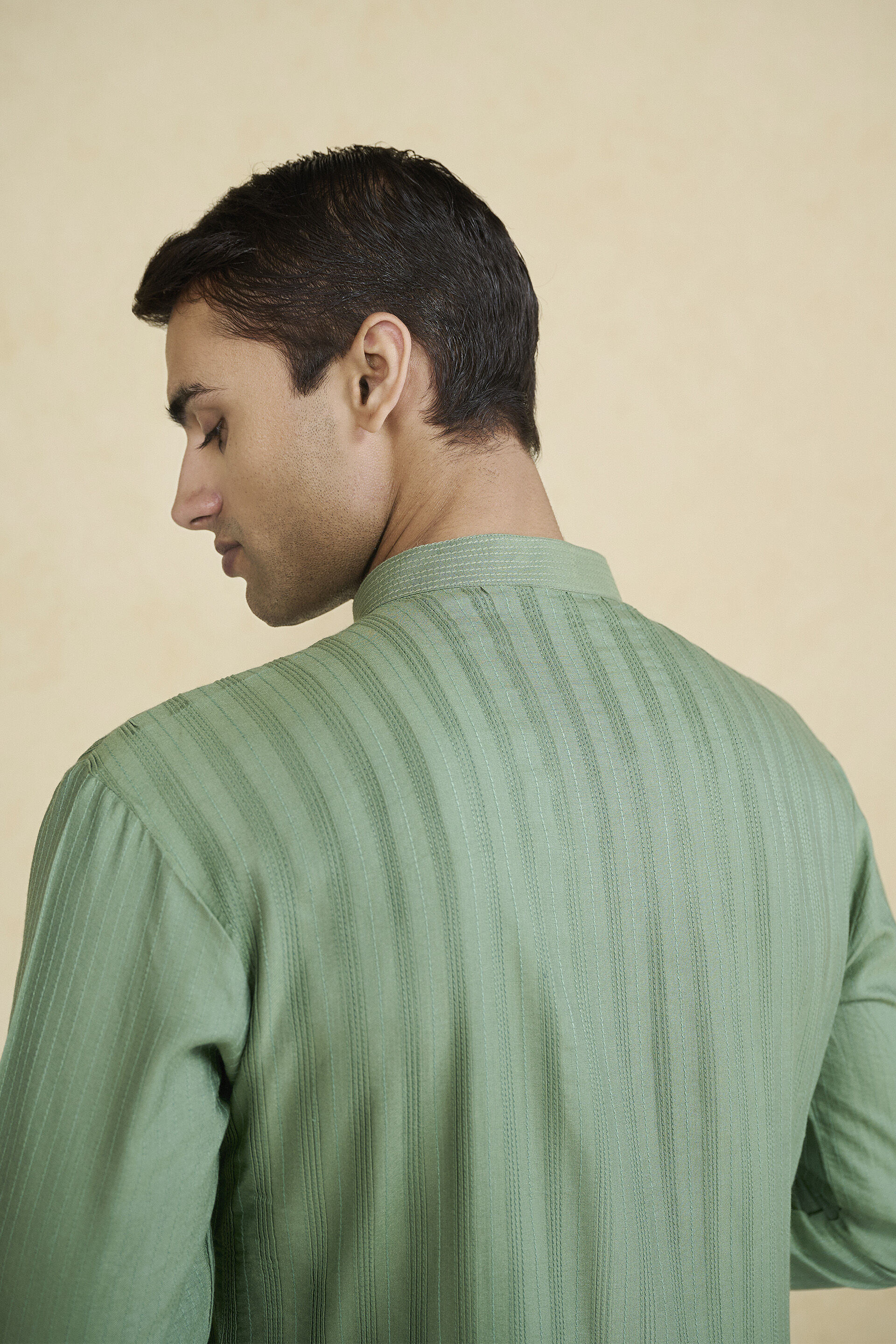 Daeven Embroidered Silk Kurta - Green, Green, image 5